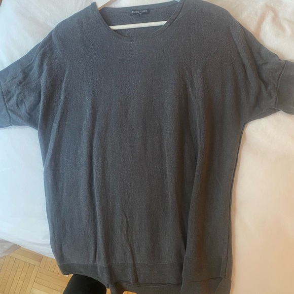 ❤️ Eileen Fisher SILK short sleeve sweater gray grey blouse top charcoal - Picture 4 of 7